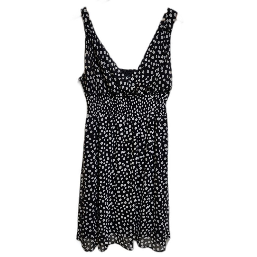Mlle Gabriellle Dress Sz 2X Black Polka Dot Surplice V Neck Sleeveless Smocked
